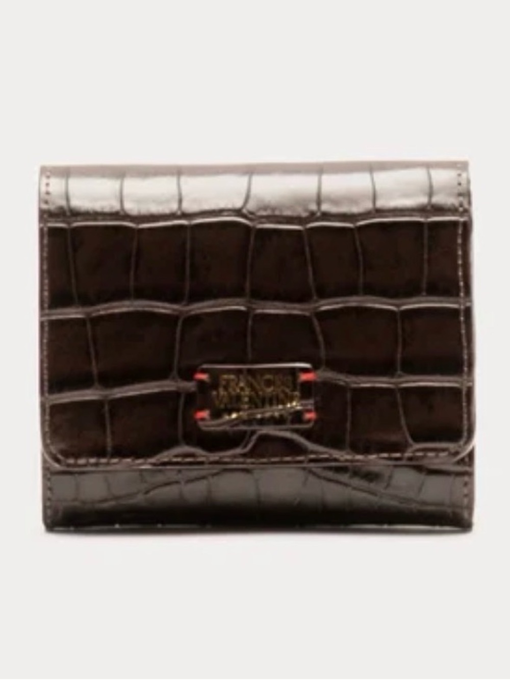 FRANCES VALENTINE Chocolate Perfect Wallet Embossed Croc Leather Wallet